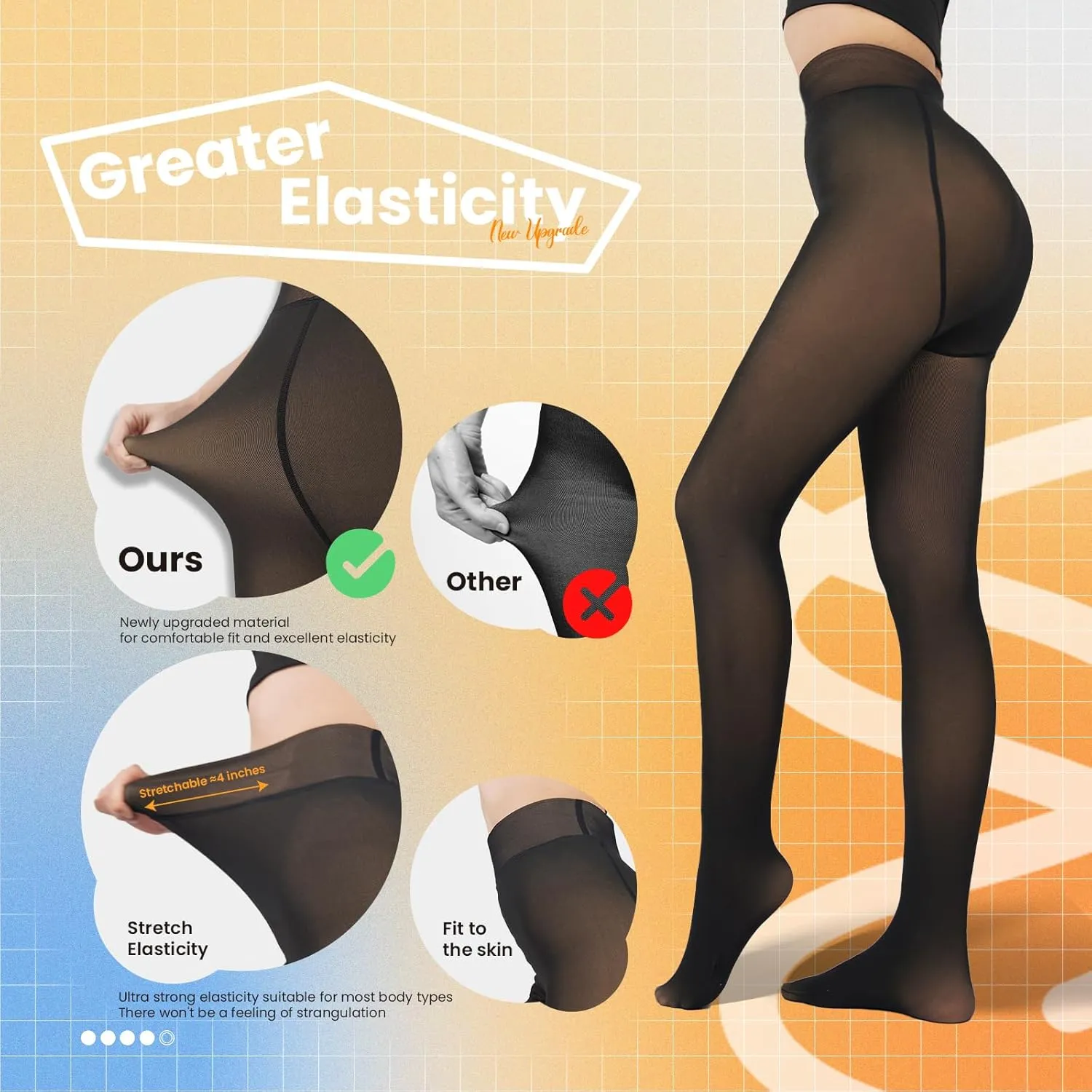 2 Pairs Women Fleece Lined Tights-Fake Translucent Leggings High Waist Pantyhose Sheer Thick Warm Tights For Women