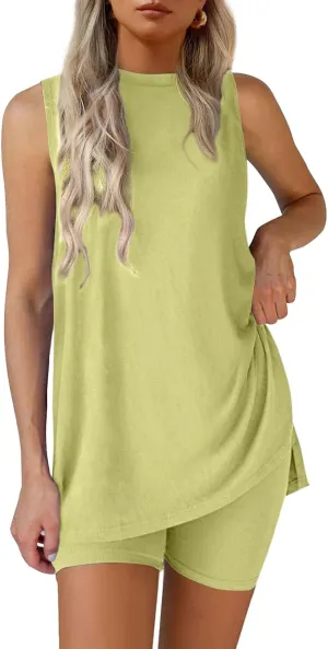 2 Piece Sets for Women Summer 2025 Plus Size Matching Lounge Shorts Tank Tops Sets Trendy Comfy Loungewear Outfits