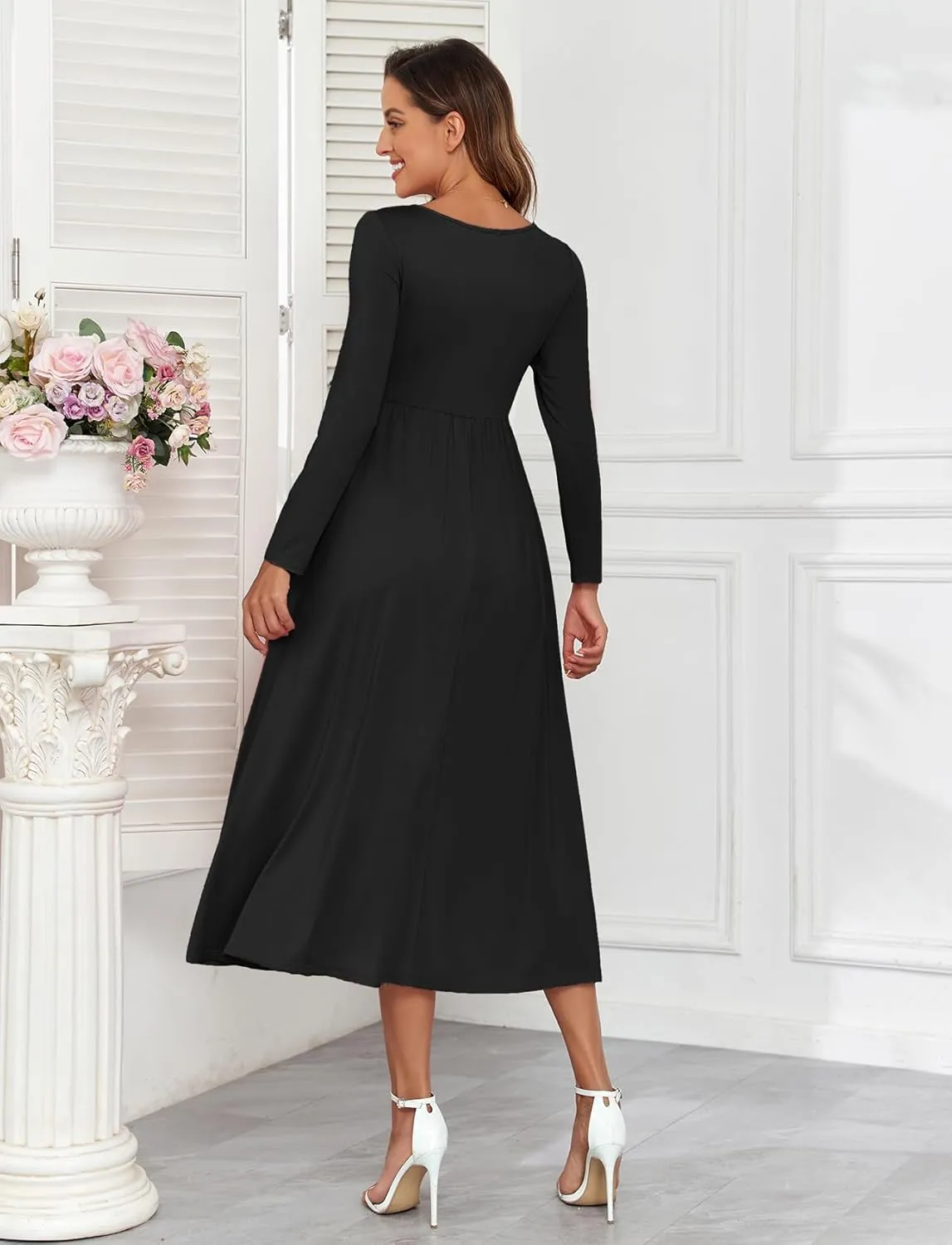 2024 Maternity Tie Front Ruched Nursing Dress A Line Long Sleeve V Neck Swing Pregnancy Maxi Dresses