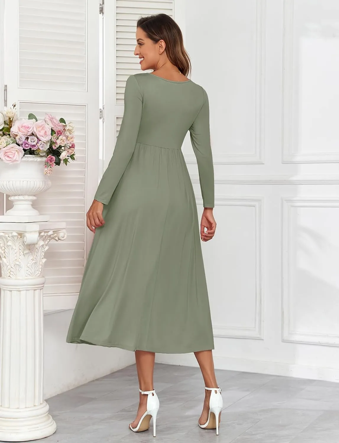 2024 Maternity Tie Front Ruched Nursing Dress A Line Long Sleeve V Neck Swing Pregnancy Maxi Dresses