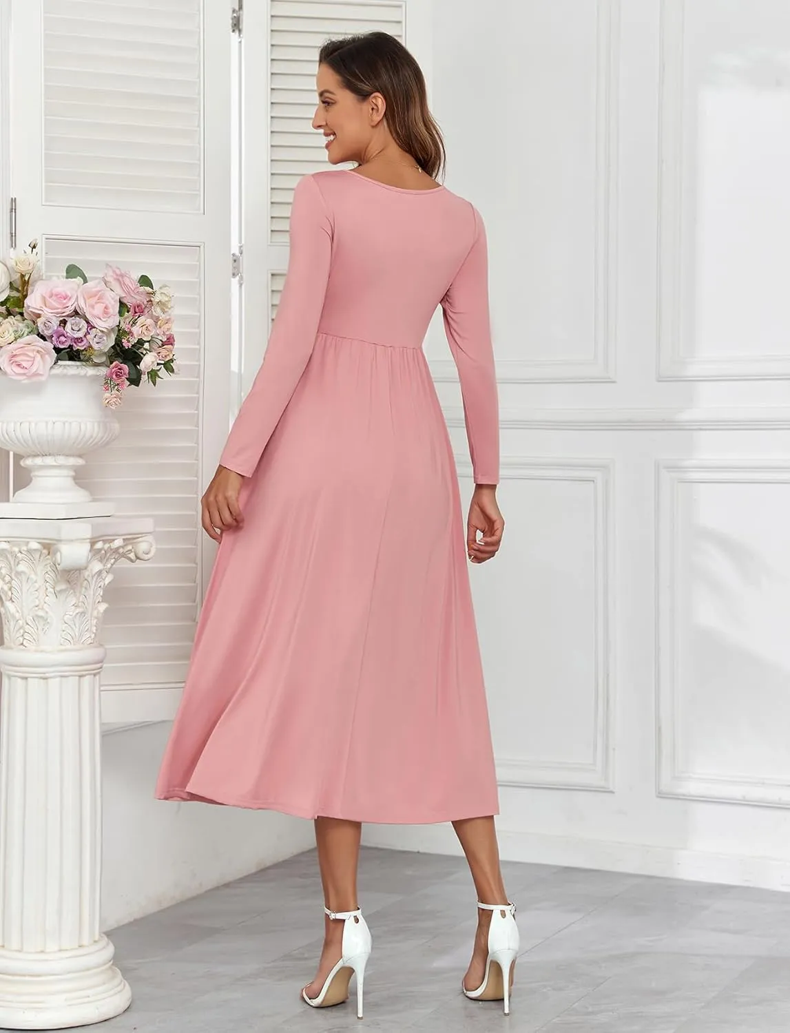 2024 Maternity Tie Front Ruched Nursing Dress A Line Long Sleeve V Neck Swing Pregnancy Maxi Dresses