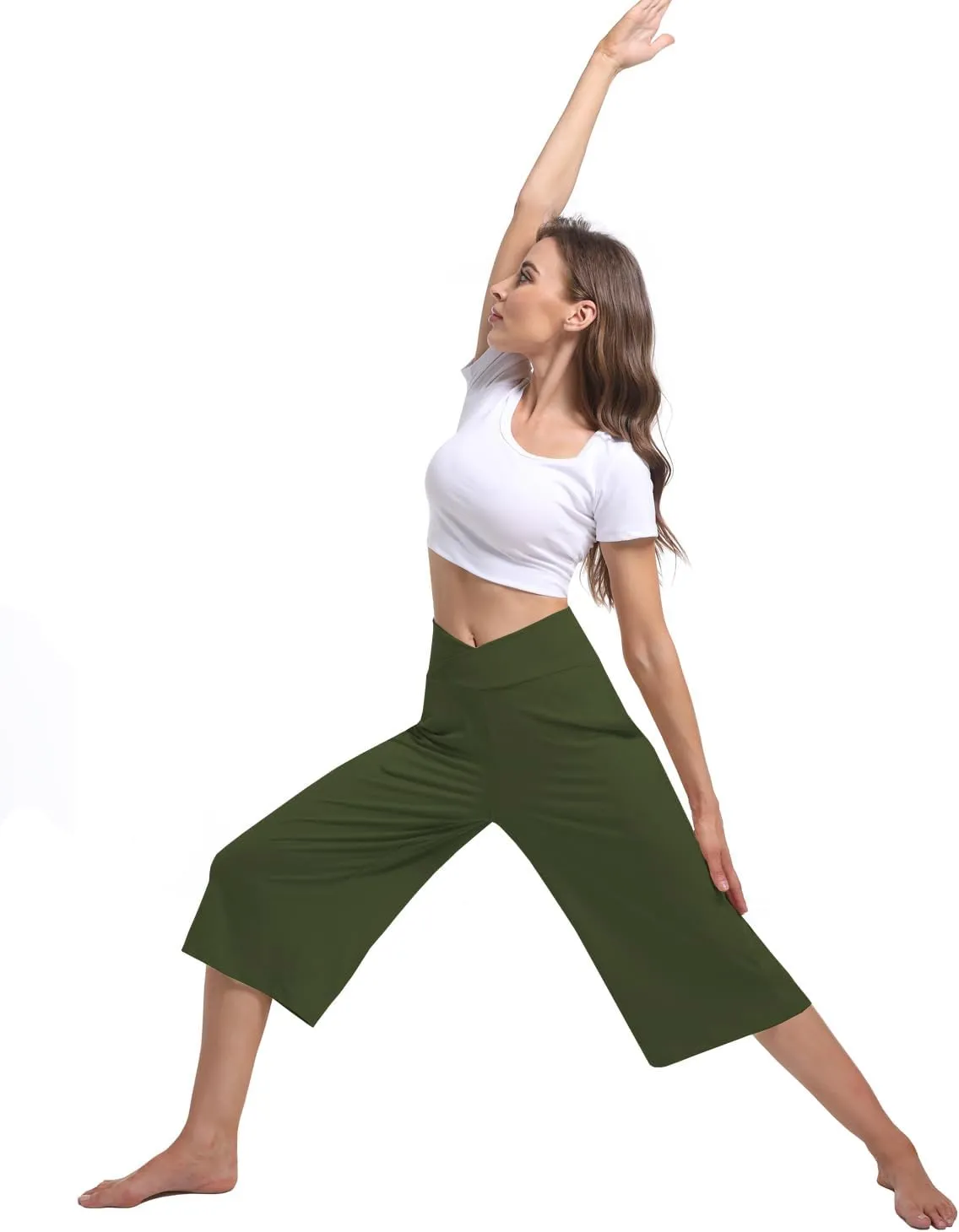 3 PACK Womens Wide Leg Yoga Capris Crossover High Waist Casual Capri Pants Loose Soft Pajama Pockets Sweatpants