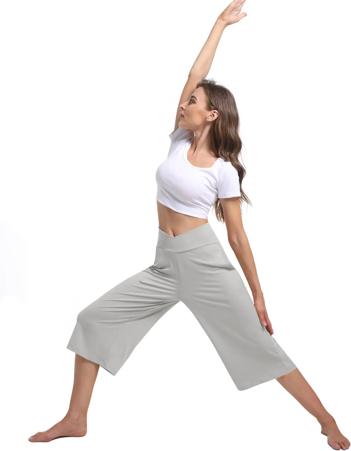 3 PACK Womens Wide Leg Yoga Capris Crossover High Waist Casual Capri Pants Loose Soft Pajama Pockets Sweatpants