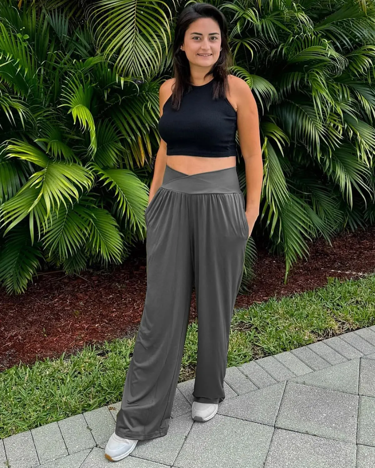 3 Pack Womens Wide Leg Yoga Pants Crossover High Waisted Casual Loose Lounge Sweatpants with Pockets