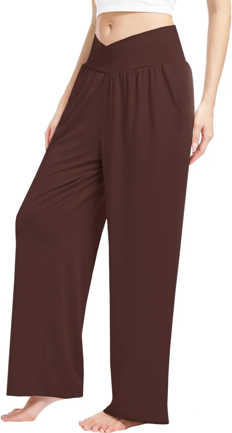 3 Pack Womens Wide Leg Yoga Pants Crossover High Waisted Casual Loose Lounge Sweatpants with Pockets