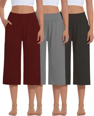 3 Pack Womens Wide Leg Yoga,Casual Wide Leg Yoga Pants Loose Soft Pajamas with Pockets Sweatpants