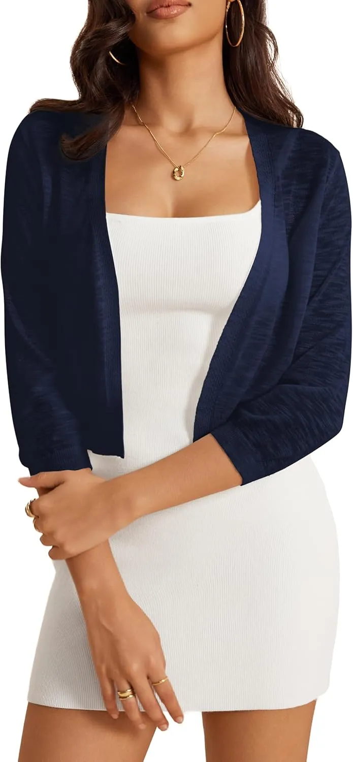a.Jesdani Women's Shrug Sweaters Open Front 3/4 Sleeve Rib Knit Bolero Open Front Cardigan S-1X