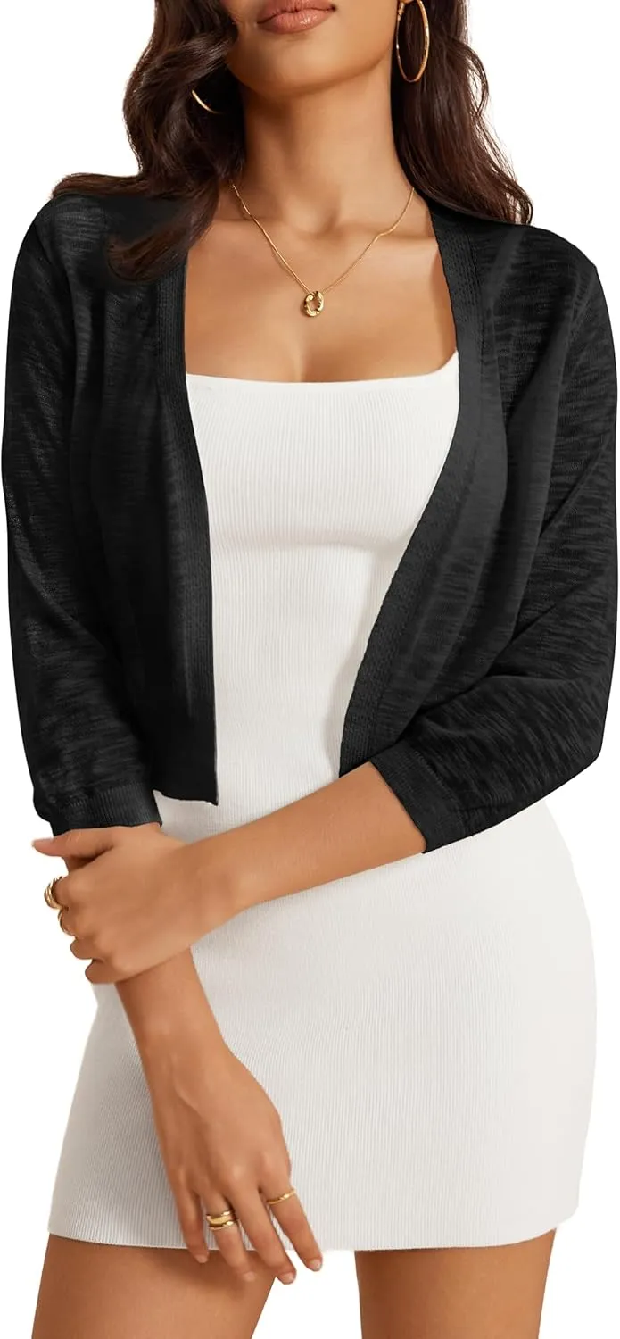 a.Jesdani Women's Shrug Sweaters Open Front 3/4 Sleeve Rib Knit Bolero Open Front Cardigan S-1X