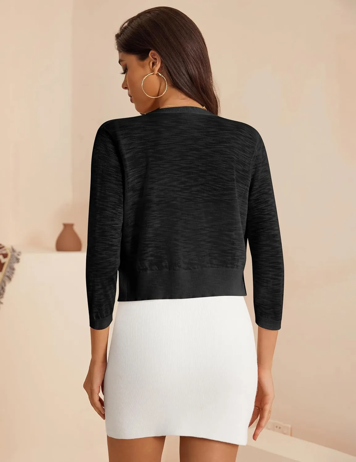 a.Jesdani Women's Shrug Sweaters Open Front 3/4 Sleeve Rib Knit Bolero Open Front Cardigan S-1X