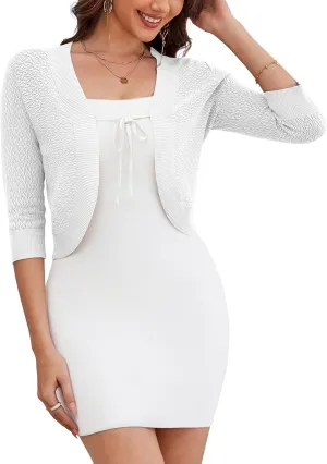 a.Jesdani Women's Shrug Sweaters Open Front 3/4 Sleeve Rib Knit Bolero Open Front Cardigan S-1X