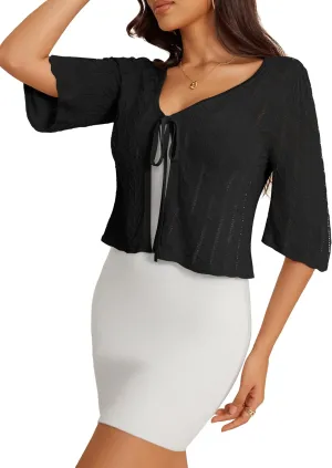 a.Jesdani Women's Shrug Sweaters Open Front Long Sleeve Rib Knit Bolero Open Front Cropped Cardigan S-1X