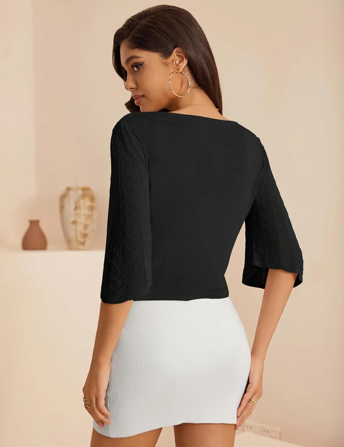a.Jesdani Women's Shrug Sweaters Open Front Long Sleeve Rib Knit Bolero Open Front Cropped Cardigan S-1X