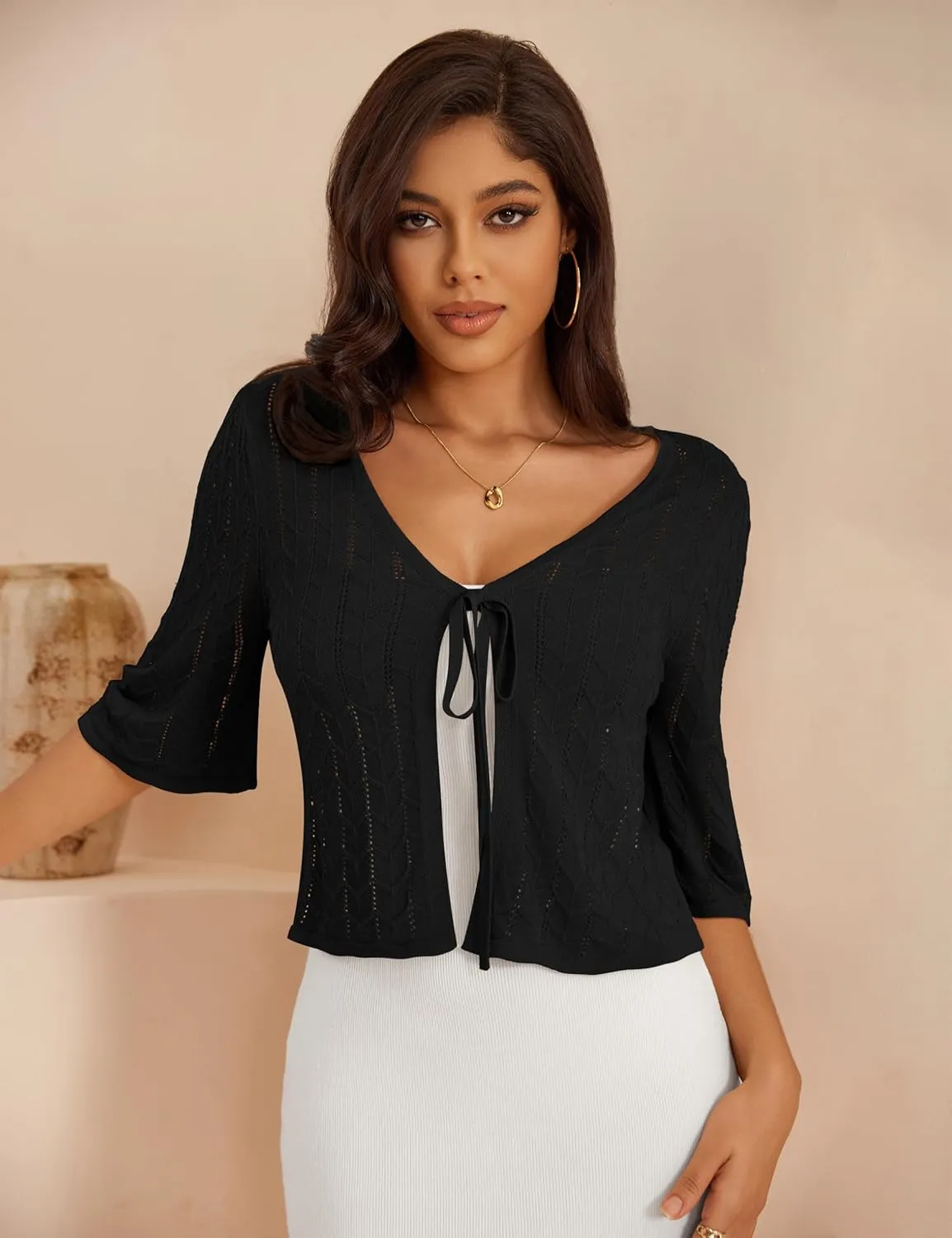 a.Jesdani Women's Shrug Sweaters Open Front Long Sleeve Rib Knit Bolero Open Front Cropped Cardigan S-1X