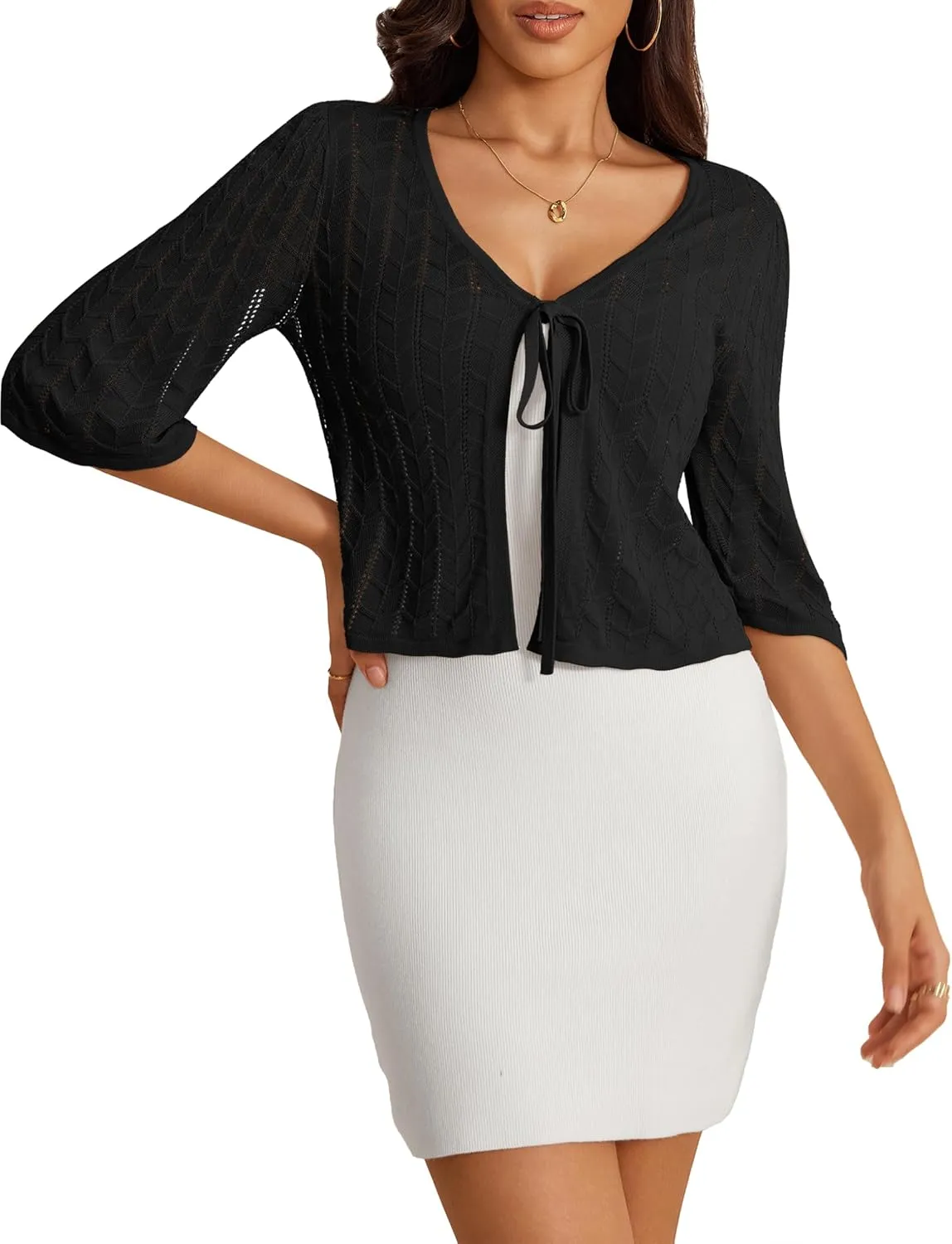 a.Jesdani Women's Shrug Sweaters Open Front Long Sleeve Rib Knit Bolero Open Front Cropped Cardigan S-1X