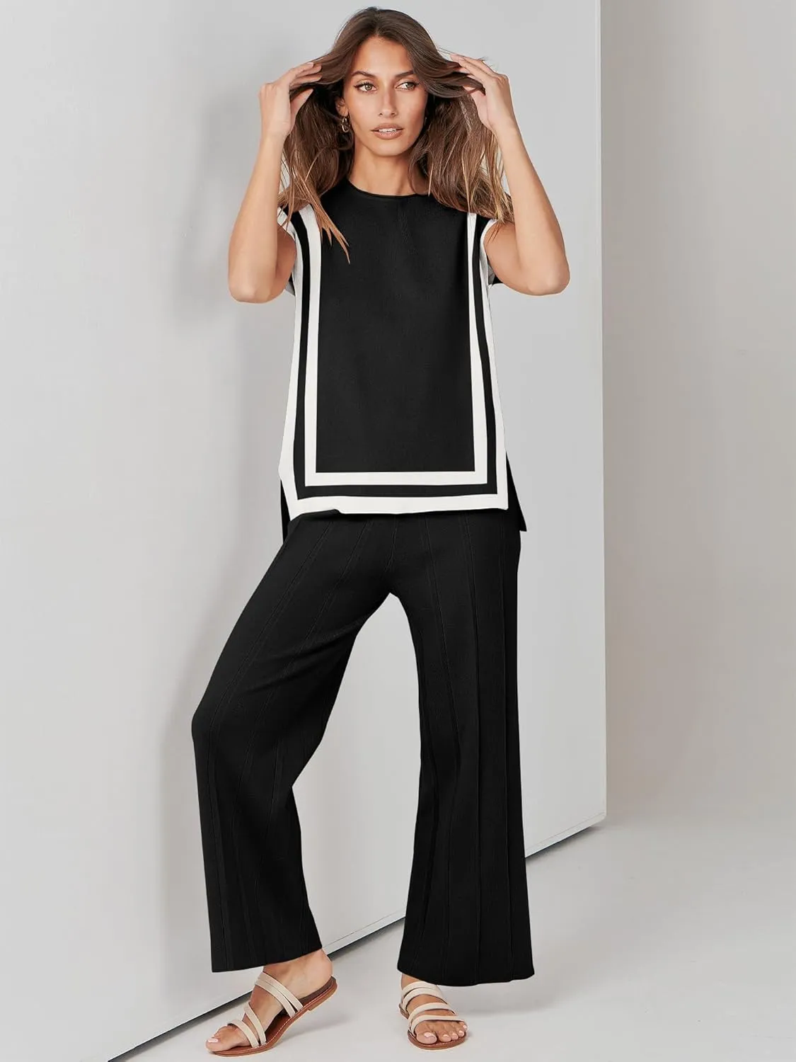ANRABESS Women 2 Piece Lounge Sets Summer Casual Knit Sweater Vest Pant Set Beach Vacation Airport Outfits Clothes