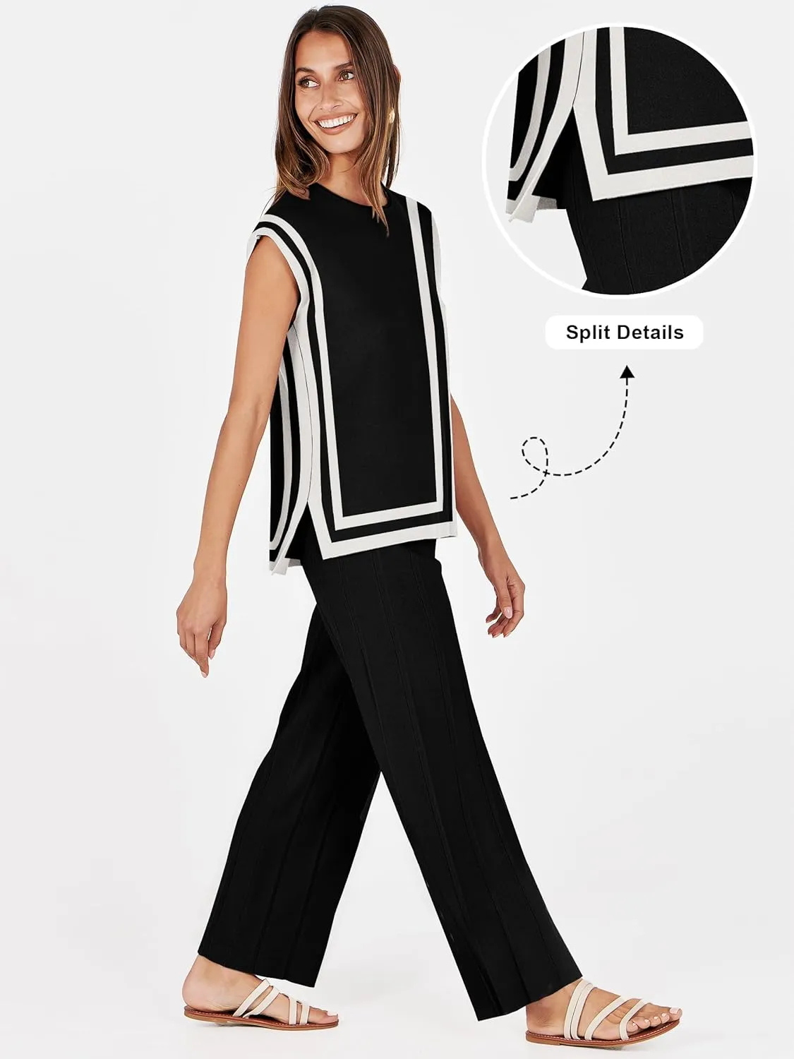 ANRABESS Women 2 Piece Lounge Sets Summer Casual Knit Sweater Vest Pant Set Beach Vacation Airport Outfits Clothes