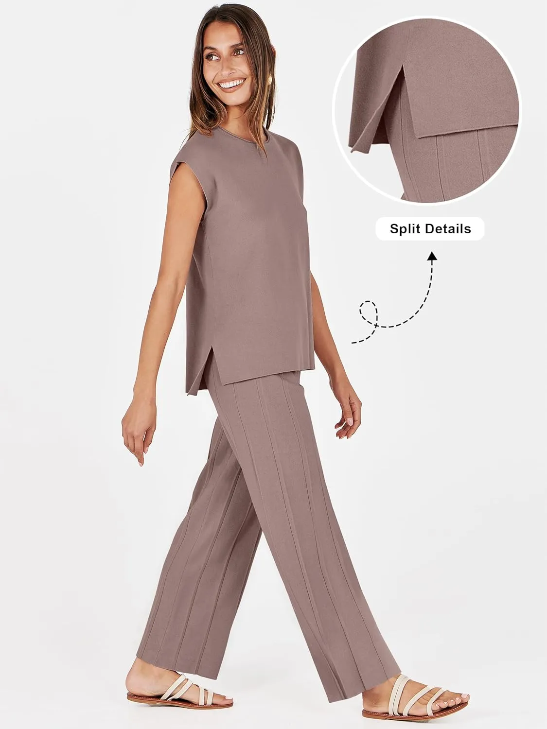 ANRABESS Women 2 Piece Lounge Sets Summer Casual Knit Sweater Vest Pant Set Beach Vacation Airport Outfits Clothes