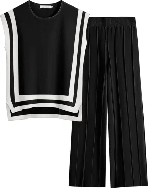 ANRABESS Women 2 Piece Lounge Sets Summer Casual Knit Sweater Vest Pant Set Beach Vacation Airport Outfits Clothes