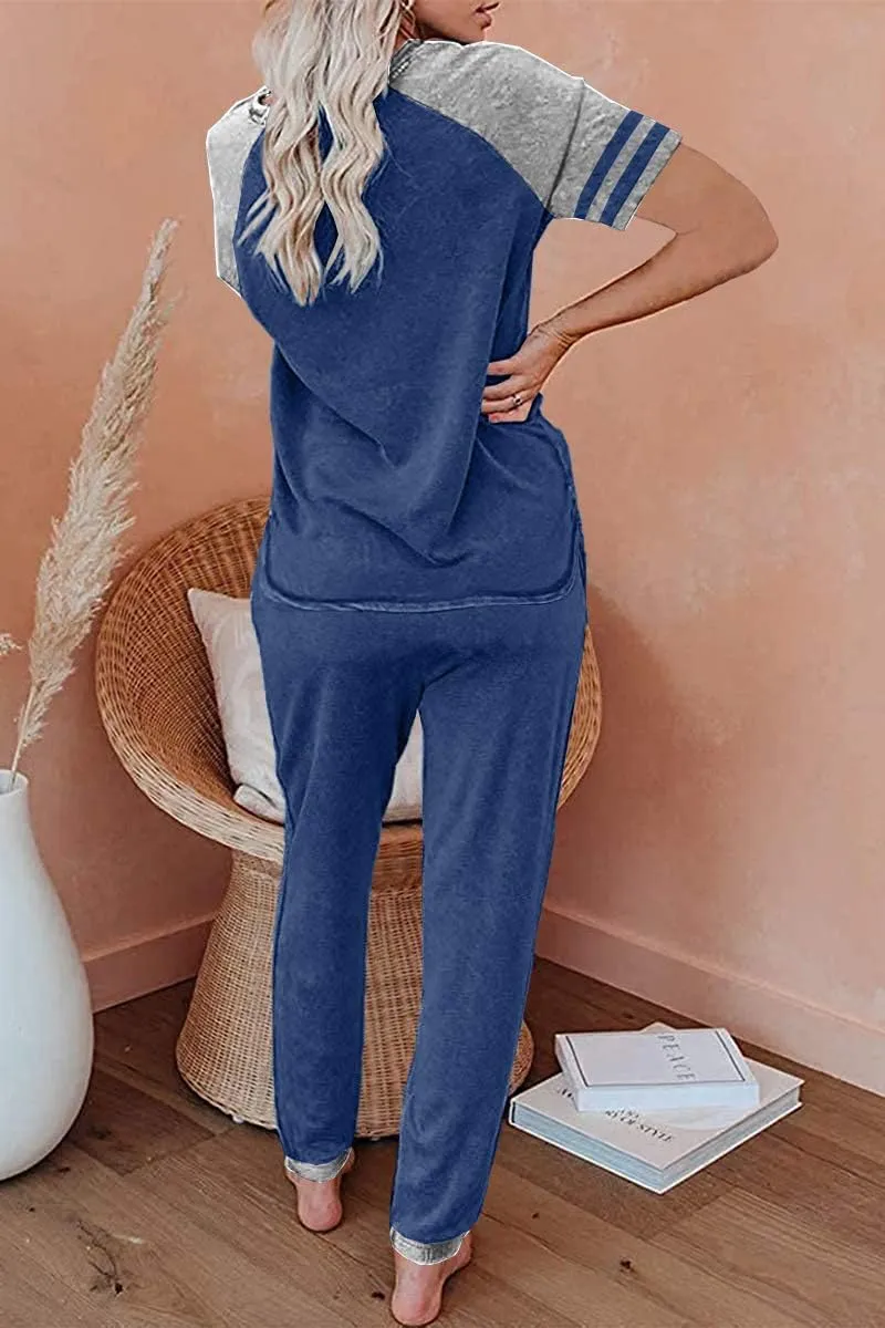 AUTOMET Lounge Sets For Women Two Piece Outfits Loungewear Short Sleeve Crewneck Jogger Pajama Set Sweatpants Tracksuit