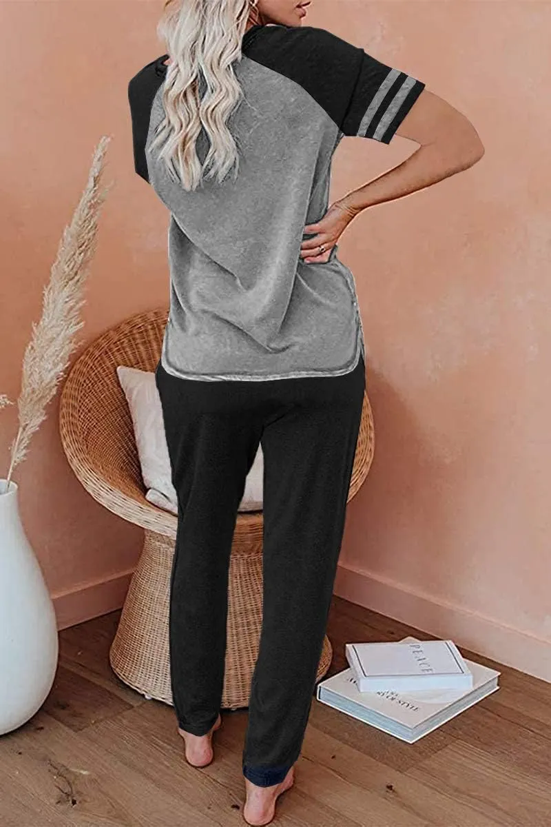 AUTOMET Lounge Sets For Women Two Piece Outfits Loungewear Short Sleeve Crewneck Jogger Pajama Set Sweatpants Tracksuit