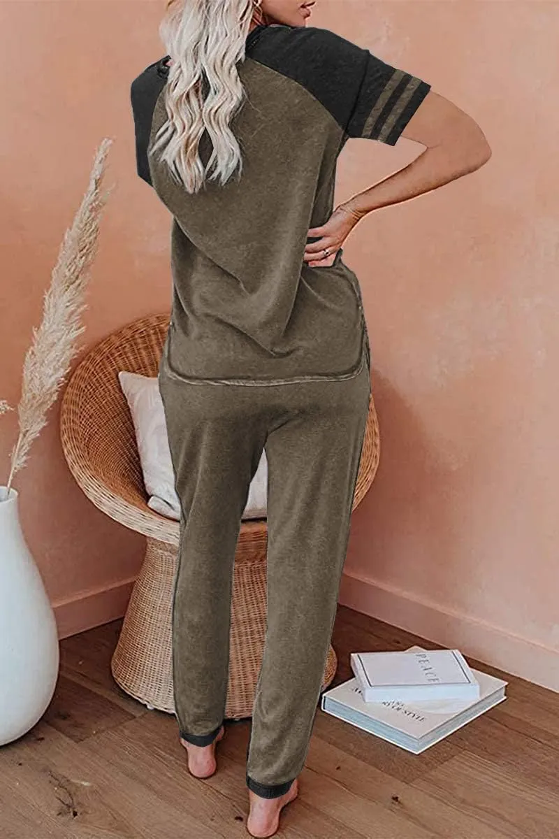 AUTOMET Lounge Sets For Women Two Piece Outfits Loungewear Short Sleeve Crewneck Jogger Pajama Set Sweatpants Tracksuit