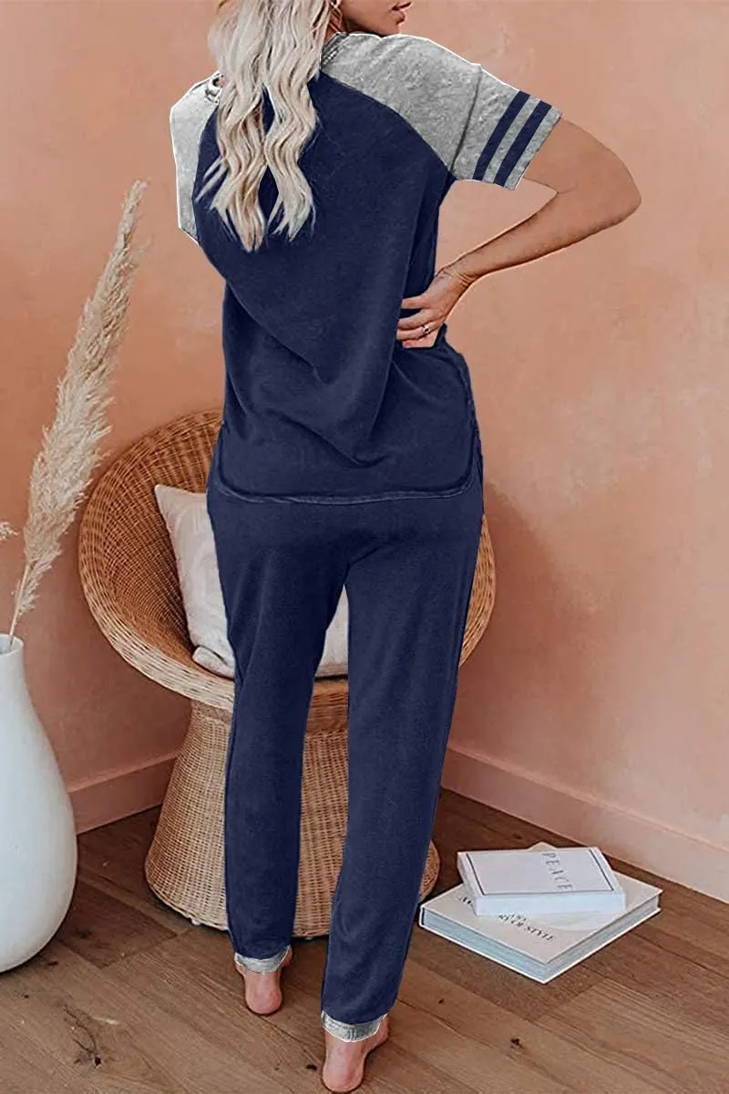 AUTOMET Lounge Sets For Women Two Piece Outfits Loungewear Short Sleeve Crewneck Jogger Pajama Set Sweatpants Tracksuit