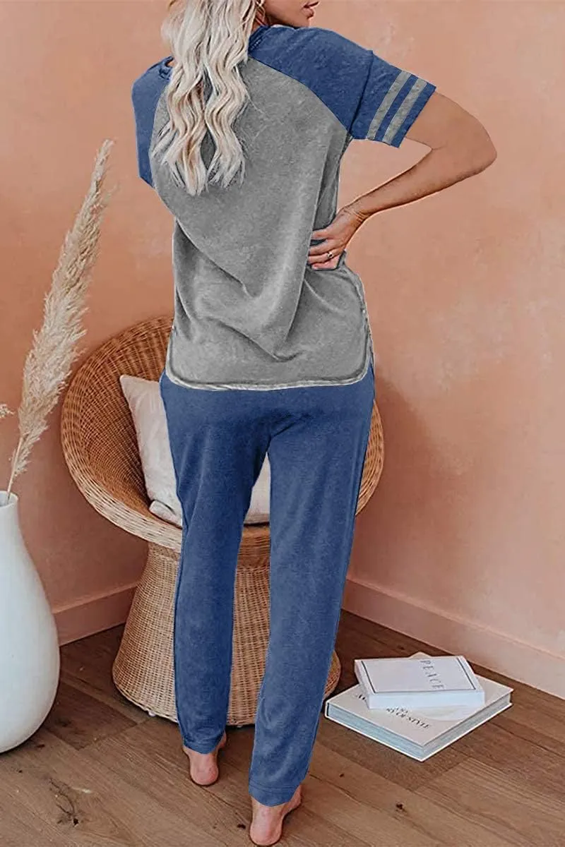 AUTOMET Lounge Sets For Women Two Piece Outfits Loungewear Short Sleeve Crewneck Jogger Pajama Set Sweatpants Tracksuit