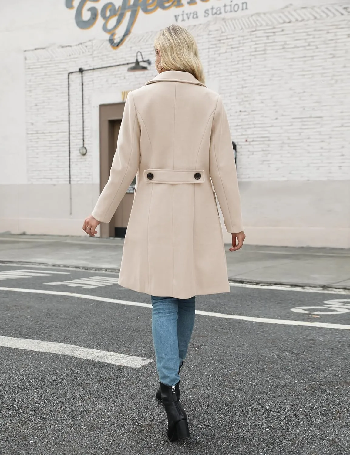 Bankeng Women Winter Wool Blend Camel Mid-Long Coat Notch Double-Breasted Lapel Jacket Outwear