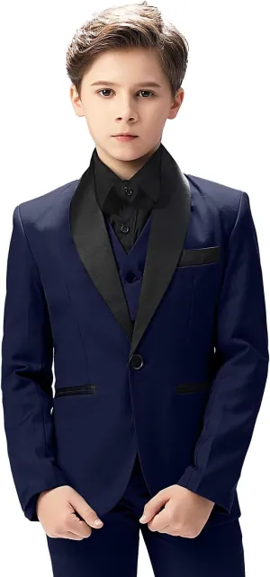Boy Suits Tuxedo Slim Fit Suit for Boys Kids Toddler Dress Outfit with Coat, Pants, Vest Set No Tail