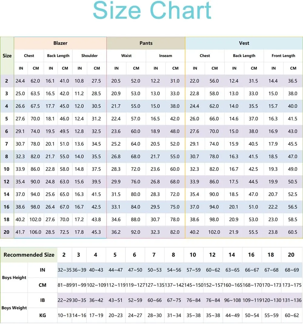 Boy Suits Tuxedo Slim Fit Suit for Boys Kids Toddler Dress Outfit with Coat, Pants, Vest Set No Tail