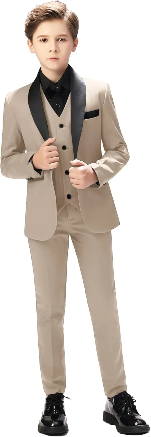 Boy Suits Tuxedo Slim Fit Suit for Boys Kids Toddler Dress Outfit with Coat, Pants, Vest Set No Tail