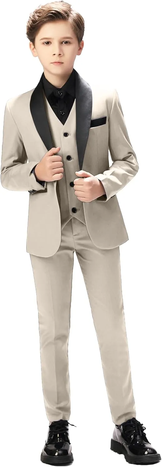 Boy Suits Tuxedo Slim Fit Suit for Boys Kids Toddler Dress Outfit with Coat, Pants, Vest Set No Tail