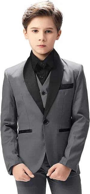 Boy Suits Tuxedo Slim Fit Suit for Boys Kids Toddler Dress Outfit with Coat, Pants, Vest Set No Tail