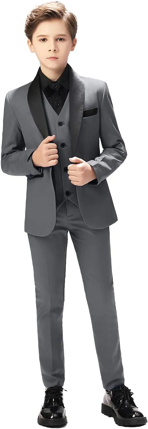 Boy Suits Tuxedo Slim Fit Suit for Boys Kids Toddler Dress Outfit with Coat, Pants, Vest Set No Tail