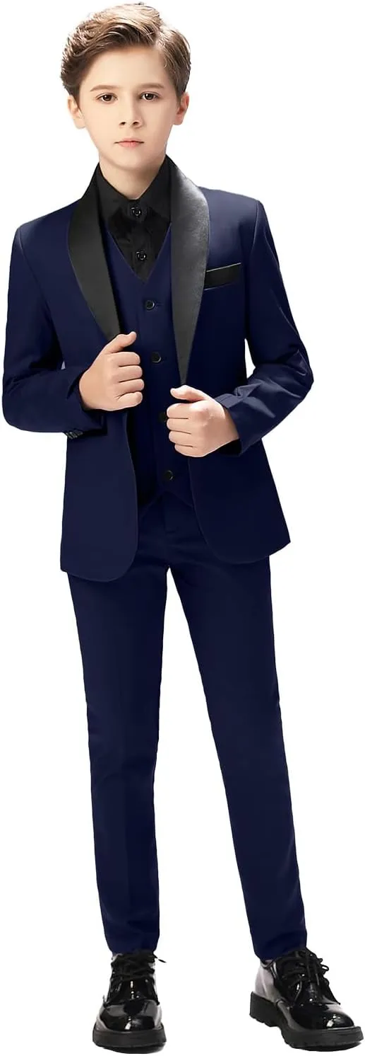 Boy Suits Tuxedo Slim Fit Suit for Boys Kids Toddler Dress Outfit with Coat, Pants, Vest Set No Tail