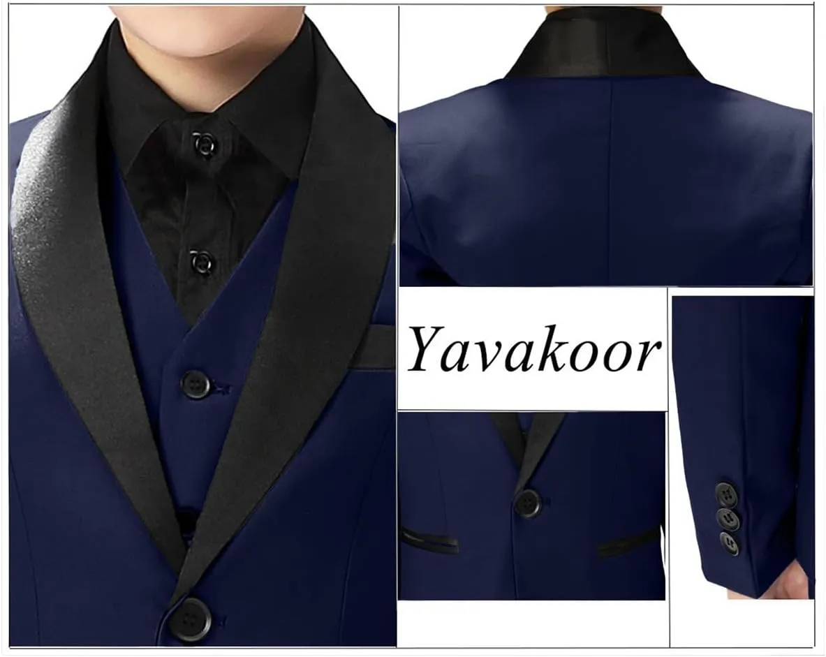 Boy Suits Tuxedo Slim Fit Suit for Boys Kids Toddler Dress Outfit with Coat, Pants, Vest Set No Tail