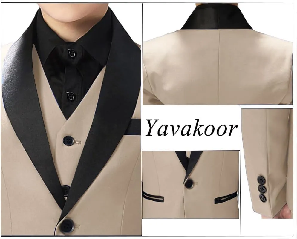 Boy Suits Tuxedo Slim Fit Suit for Boys Kids Toddler Dress Outfit with Coat, Pants, Vest Set No Tail