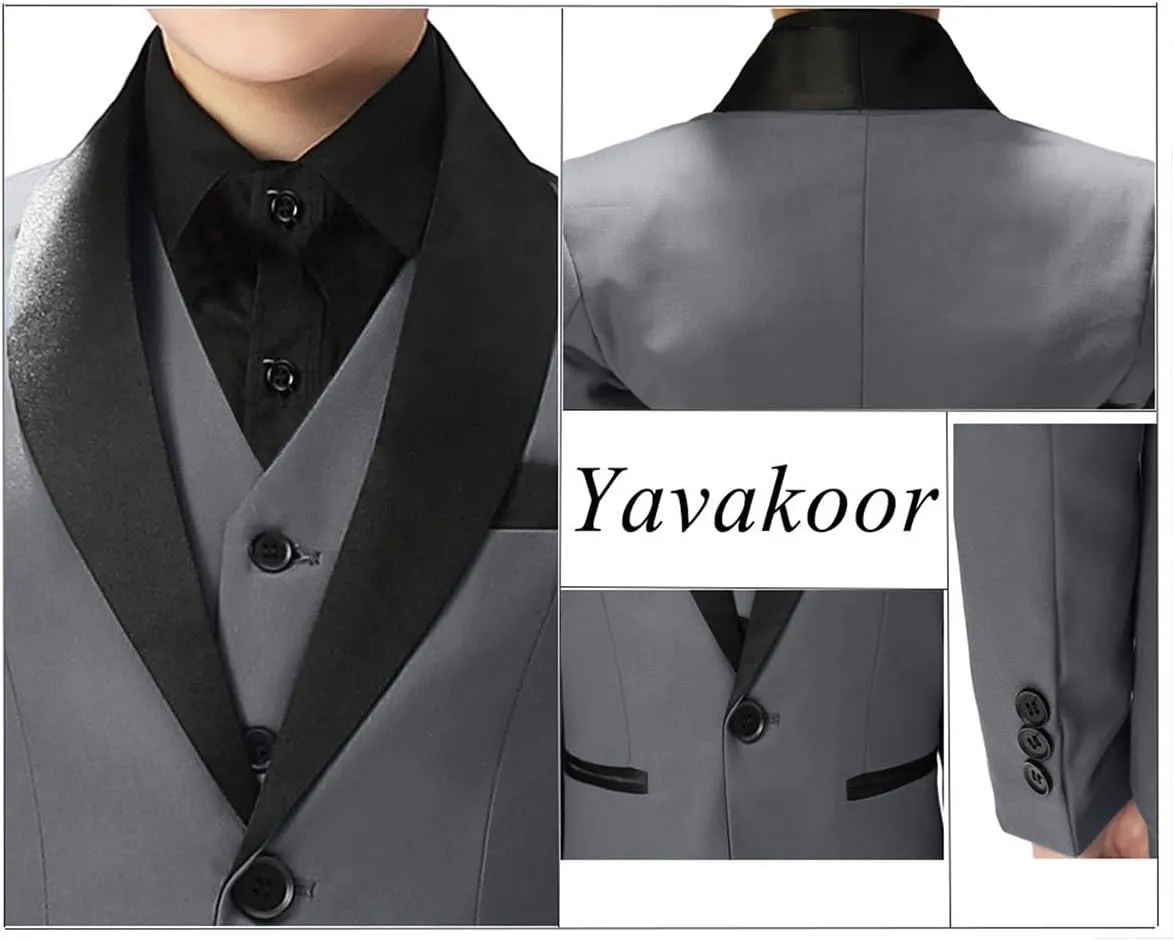Boy Suits Tuxedo Slim Fit Suit for Boys Kids Toddler Dress Outfit with Coat, Pants, Vest Set No Tail