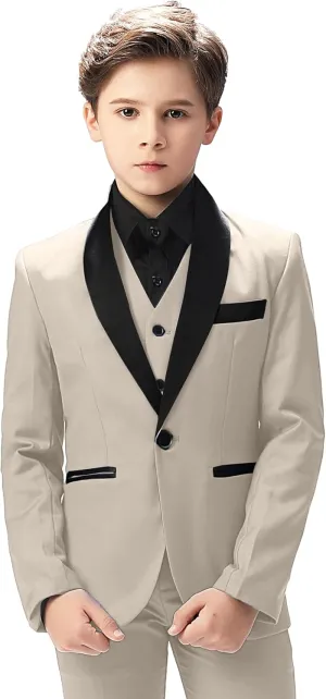 Boy Suits Tuxedo Slim Fit Suit for Boys Kids Toddler Dress Outfit with Coat, Pants, Vest Set No Tail