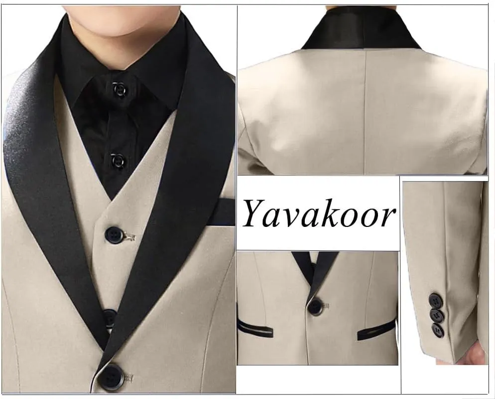 Boy Suits Tuxedo Slim Fit Suit for Boys Kids Toddler Dress Outfit with Coat, Pants, Vest Set No Tail