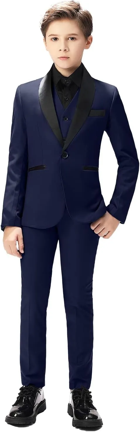 Boy Suits Tuxedo Slim Fit Suit for Boys Kids Toddler Dress Outfit with Coat, Pants, Vest Set No Tail
