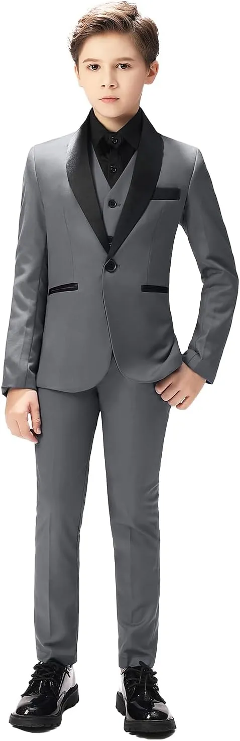 Boy Suits Tuxedo Slim Fit Suit for Boys Kids Toddler Dress Outfit with Coat, Pants, Vest Set No Tail