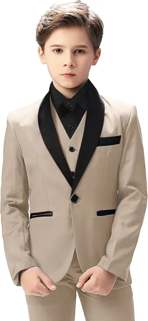 Boy Suits Tuxedo Slim Fit Suit for Boys Kids Toddler Dress Outfit with Coat, Pants, Vest Set No Tail
