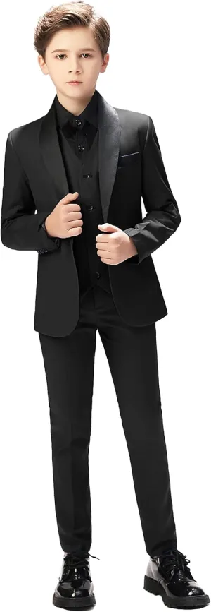 Boy Suits Tuxedo Slim Fit Suit for Boys Kids Toddler Dress Outfit with Coat, Pants, Vest Set No Tail