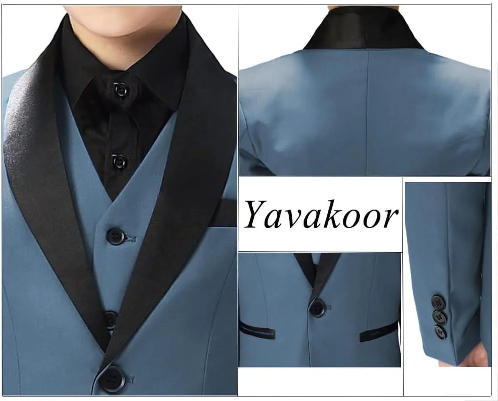 Boy Suits Tuxedo Slim Fit Suit for Boys Kids Toddler Dress Outfit with Coat, Pants, Vest Set No Tail