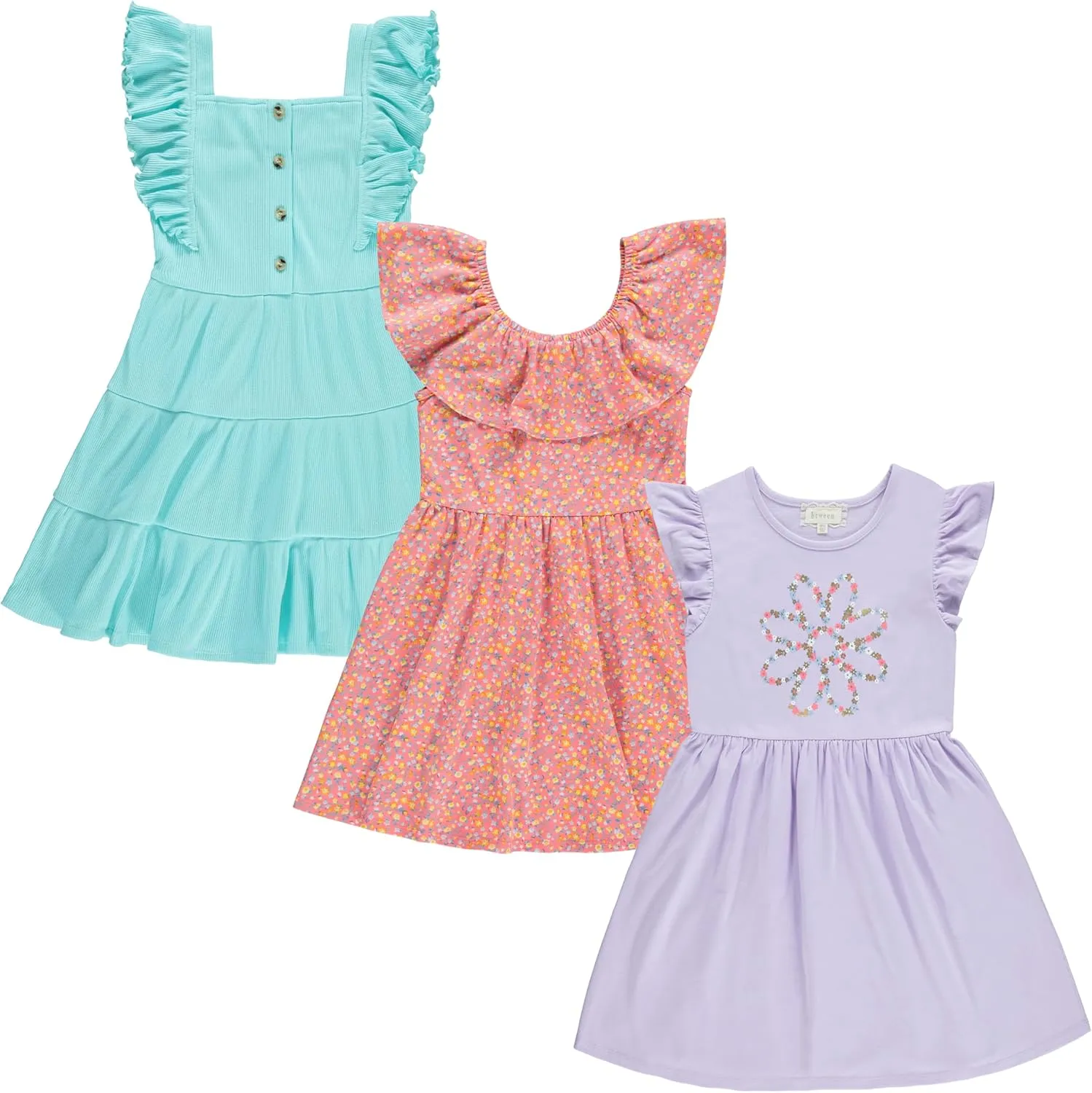 BTween 3-PC Girls Summer Dress Set - Short Sleeve Casual Skater Dresses