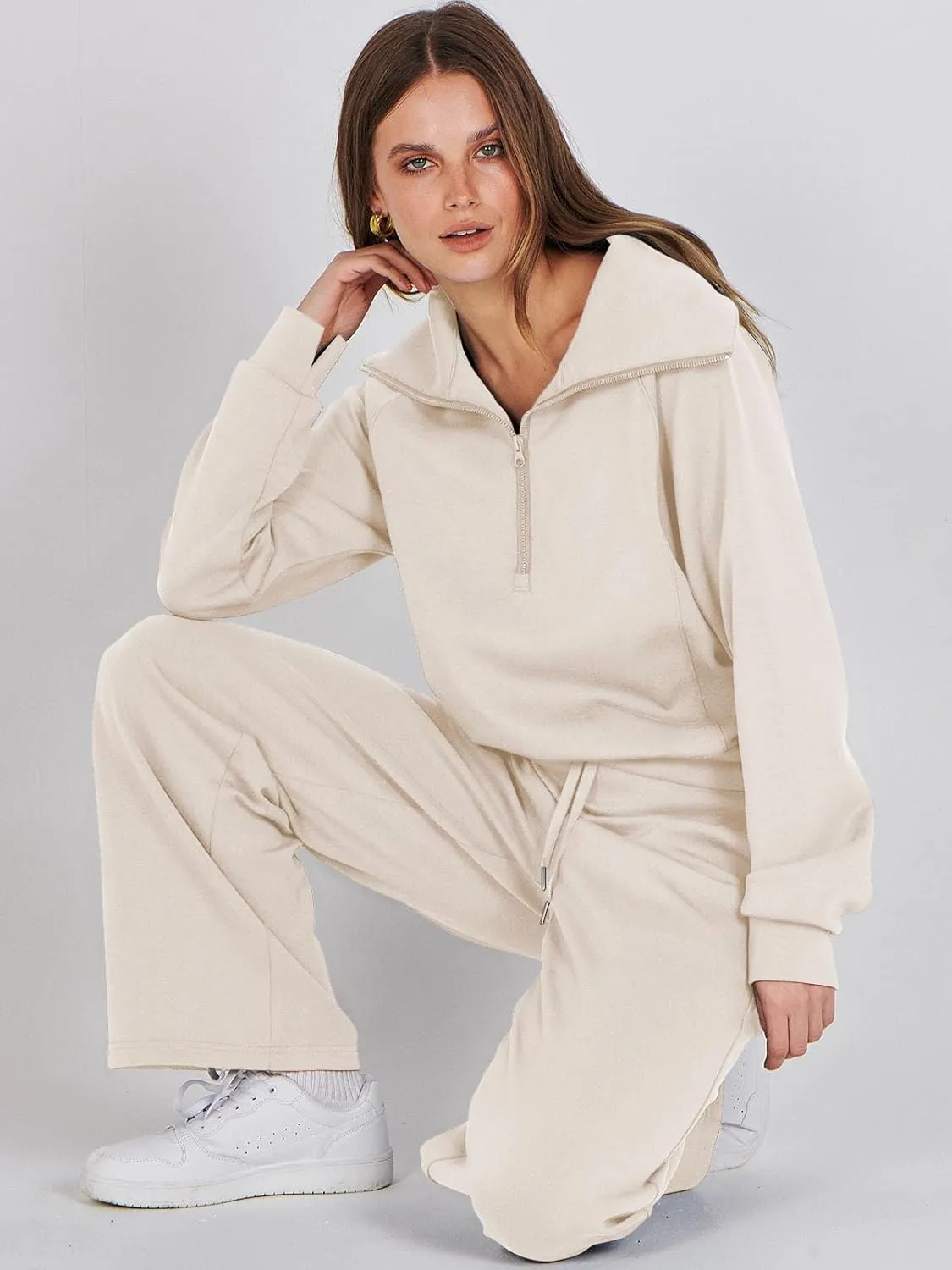 Caracilia Womens 2 Piece Outfits Lounge Sets Oversized Sweatshirt Sweatpants Sweatsuit Matching Sweat Set 2024 Fall Tracksuit