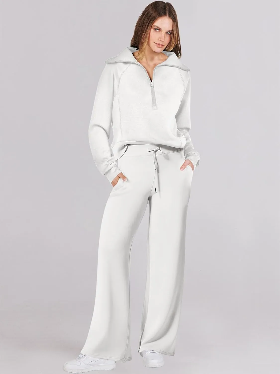Caracilia Womens 2 Piece Outfits Lounge Sets Oversized Sweatshirt Sweatpants Sweatsuit Matching Sweat Set 2024 Fall Tracksuit