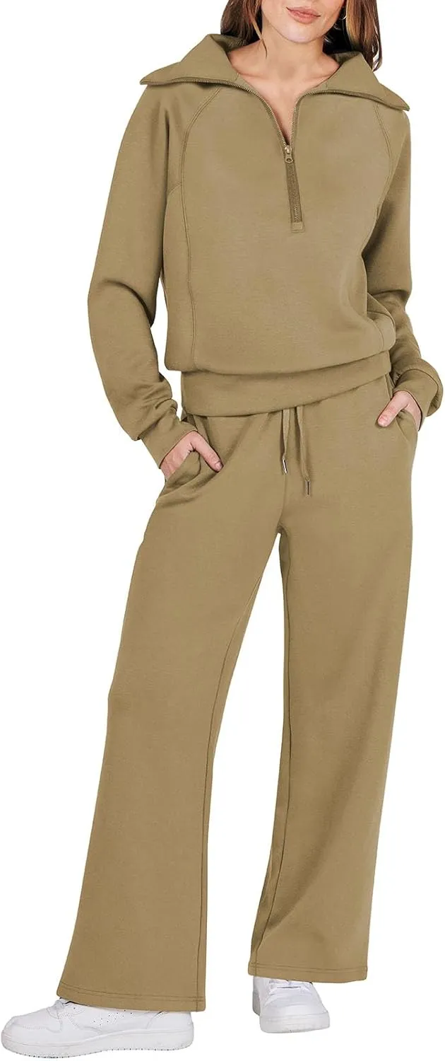 Caracilia Womens 2 Piece Outfits Lounge Sets Oversized Sweatshirt Sweatpants Sweatsuit Matching Sweat Set 2024 Fall Tracksuit