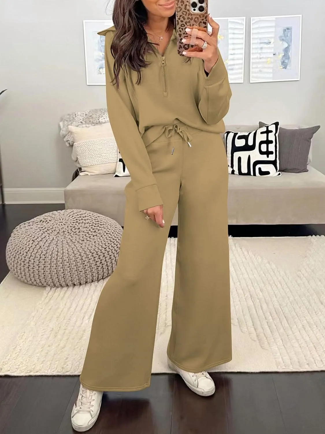Caracilia Womens 2 Piece Outfits Lounge Sets Oversized Sweatshirt Sweatpants Sweatsuit Matching Sweat Set 2024 Fall Tracksuit